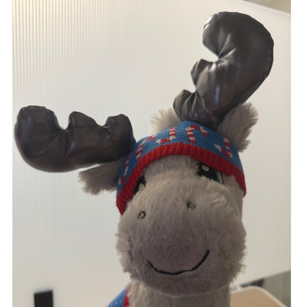 Build-A-Bear Gray Silver Gust Moose Reindeer Plush Holiday Candy‎ Cane Sweater - Picture 2 of 8